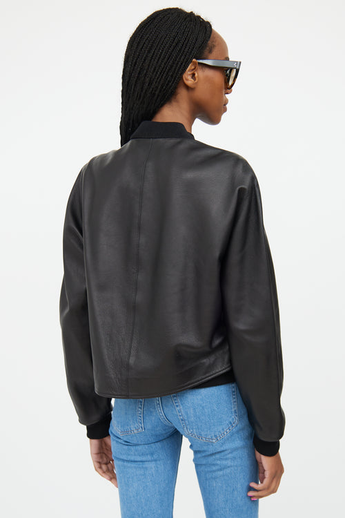 Balenciaga Black Leather Cropped Bomber Jacket