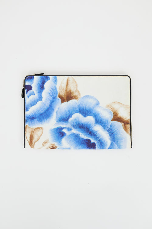 Balenciaga Blue 
Multicolour Crinkled Leather Floral Pouch