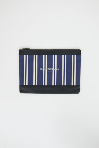 Balenciaga Navy 
Multicolour Striped Logo Pouch