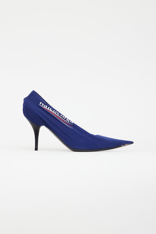 Balenciaga Blue 
Multicolour Gathered Logo Heel