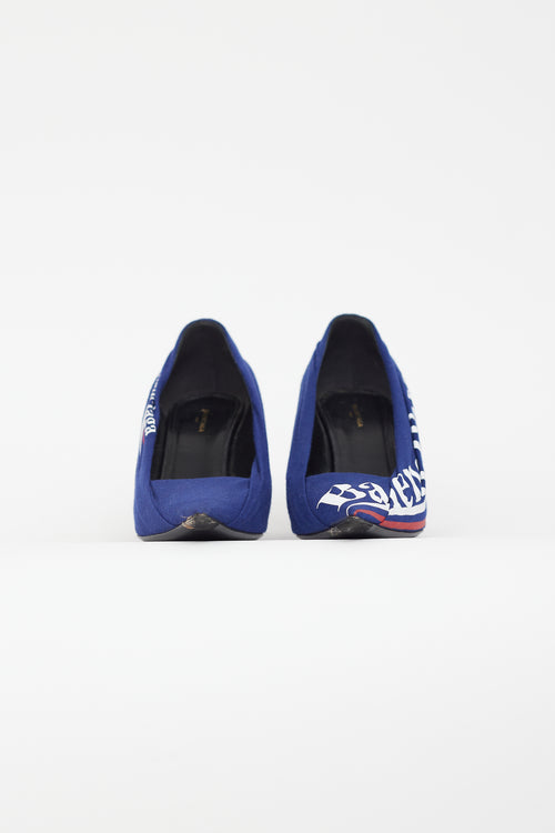 Balenciaga Blue 
Multicolour Gathered Logo Heel