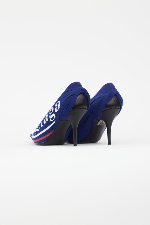 Balenciaga Blue 
Multicolour Gathered Logo Heel