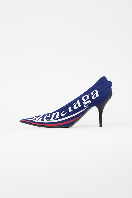 Balenciaga Blue 
Multicolour Gathered Logo Heel