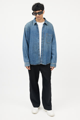 Balenciaga Blue 
Black Logo Denim Shirt