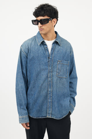 Balenciaga Blue 
Black Logo Denim Shirt