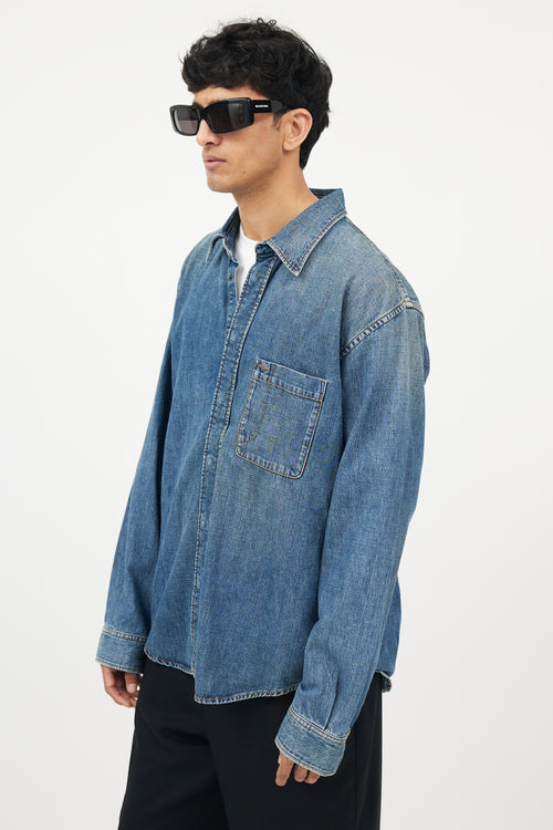 Balenciaga Blue 
Black Logo Denim Shirt