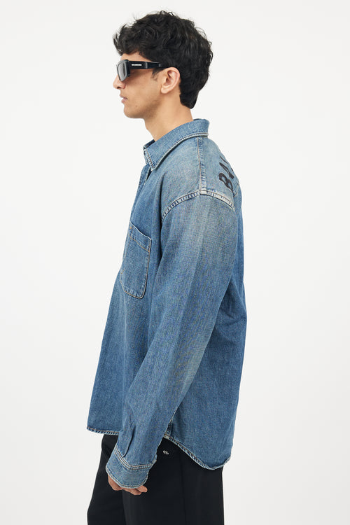 Balenciaga Blue 
Black Logo Denim Shirt