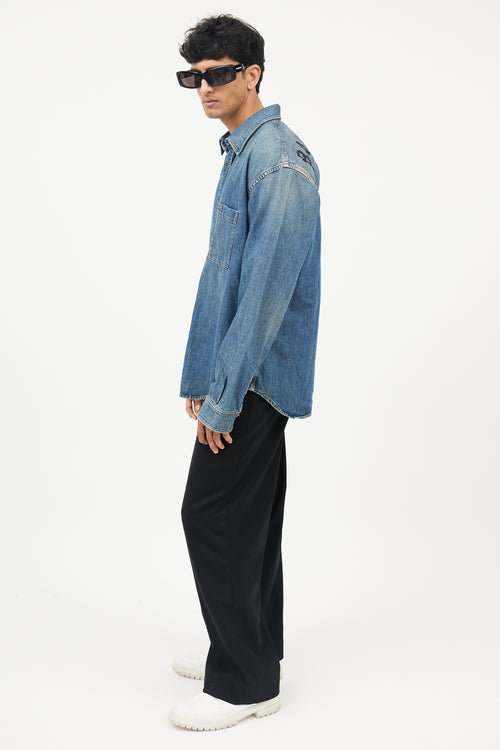 Balenciaga Blue 
Black Logo Denim Shirt