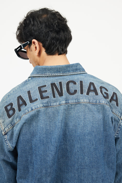 Balenciaga Blue 
Black Logo Denim Shirt