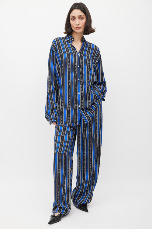 Balenciaga Blue 
Black Logo Striped Co-Ord Set