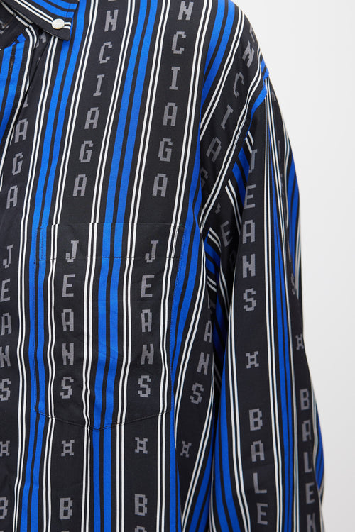 Balenciaga Blue 
Black Logo Striped Co-Ord Set