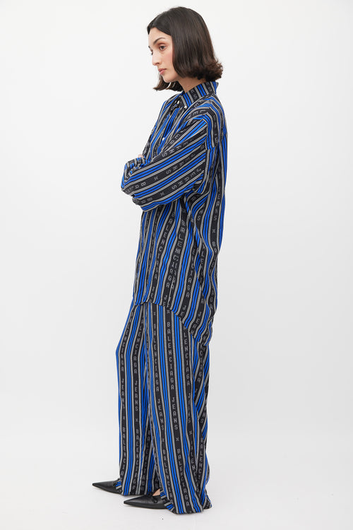 Balenciaga Blue 
Black Logo Striped Co-Ord Set