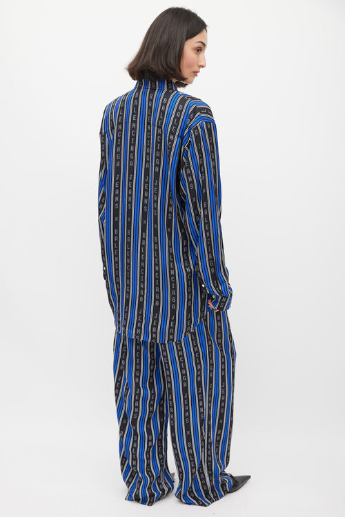 Balenciaga Blue 
Black Logo Striped Co-Ord Set