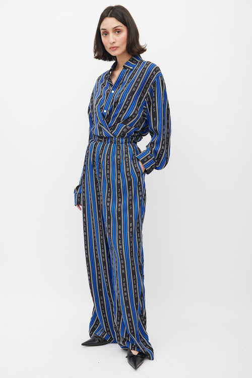 Balenciaga Blue 
Black Logo Striped Co-Ord Set