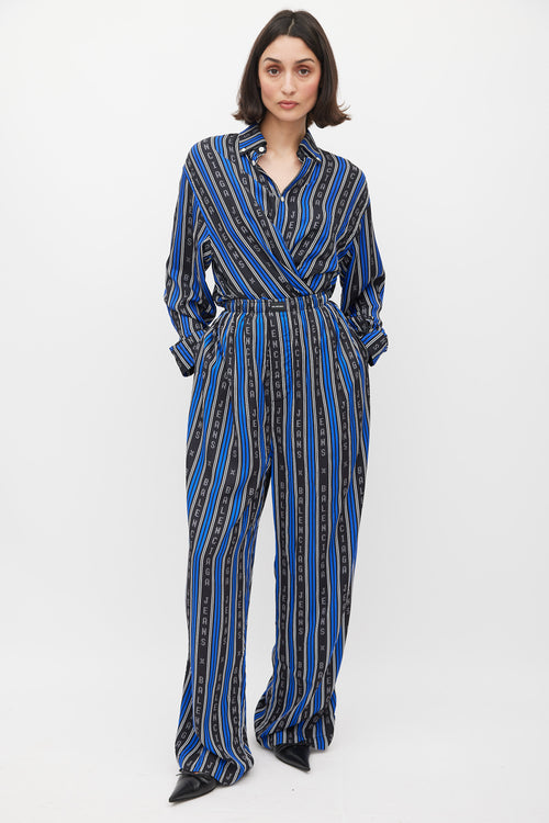 Balenciaga Blue 
Black Logo Striped Co-Ord Set