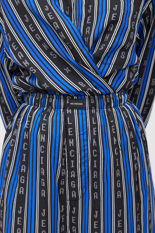 Balenciaga Blue 
Black Logo Striped Co-Ord Set