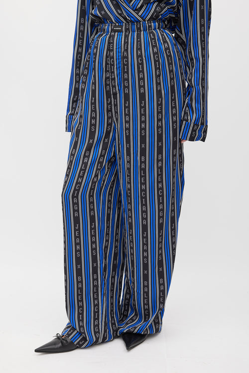 Balenciaga Blue 
Black Logo Striped Co-Ord Set