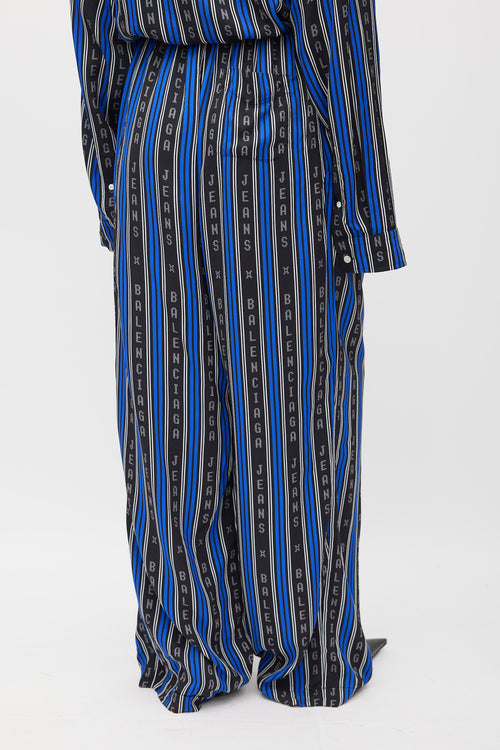 Balenciaga Blue 
Black Logo Striped Co-Ord Set