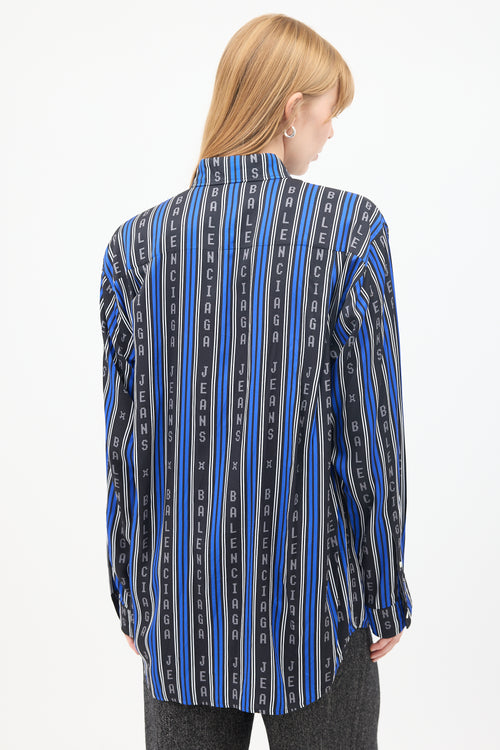 Balenciaga Blue 
Black Logo Striped Shirt