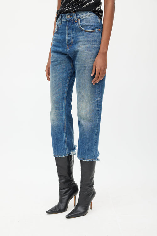 Balenciaga Blue Distressed Cropped Jeans