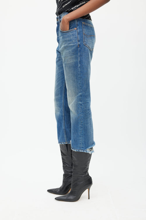 Balenciaga Blue Distressed Cropped Jeans