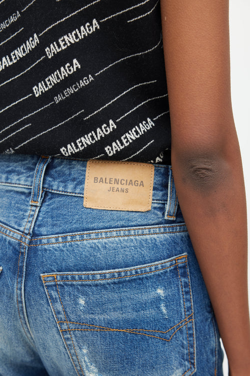 Balenciaga Blue Distressed Cropped Jeans