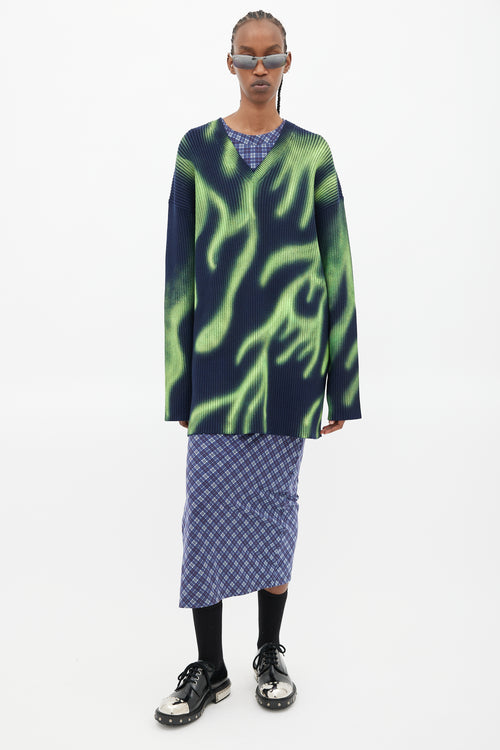 Balenciaga Blue 
Green Flame Oversized Knit Sweater