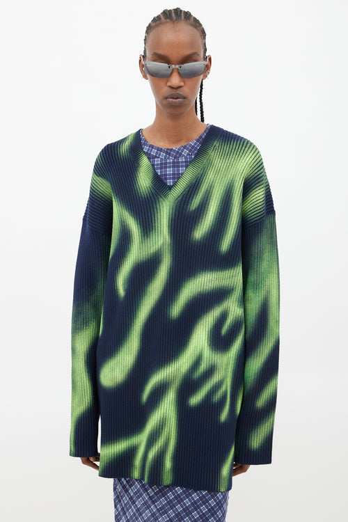 Balenciaga Blue 
Green Flame Oversized Knit Sweater