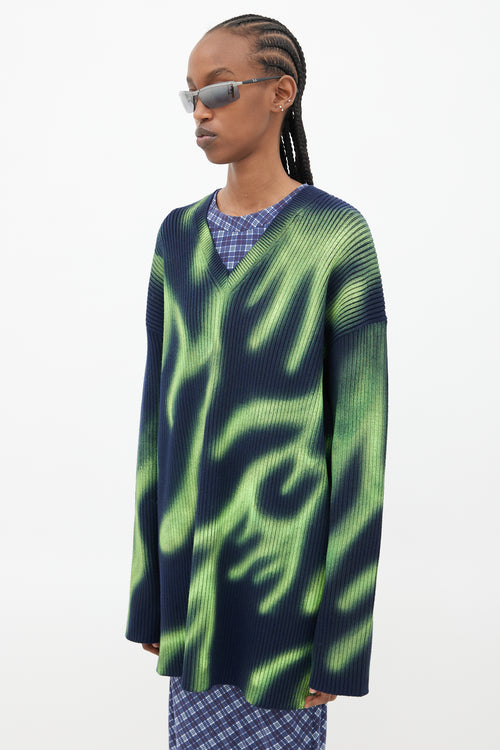 Balenciaga Blue 
Green Flame Oversized Knit Sweater