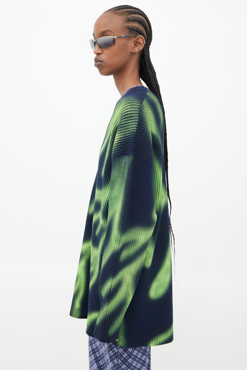 Balenciaga Blue 
Green Flame Oversized Knit Sweater