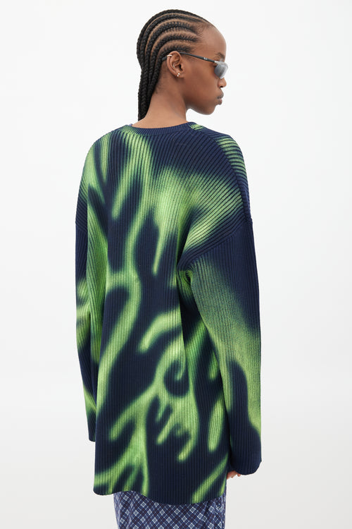 Balenciaga Blue 
Green Flame Oversized Knit Sweater