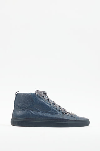 Balenciaga Blue Leather Arena High Top Sneaker