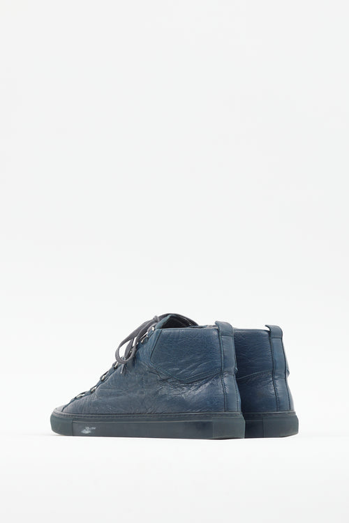 Balenciaga Blue Leather Arena High Top Sneaker