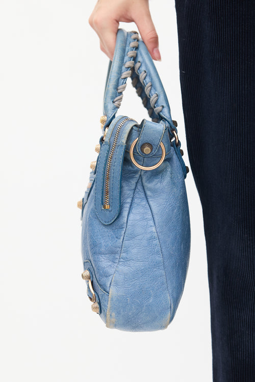 Balenciaga Blue Leather Motocross City Bag