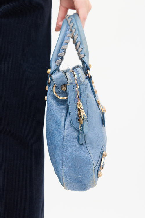 Balenciaga Blue Leather Motocross City Bag