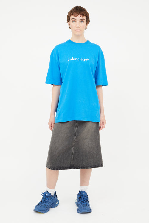 Balenciaga Blue Oversized Logo T-Shirt