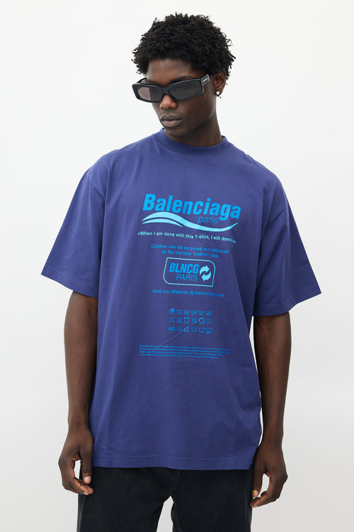 Balenciaga Blue Recycle Logo T-Shirt