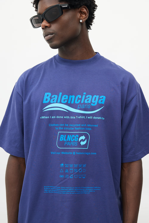 Balenciaga Blue Recycle Logo T-Shirt