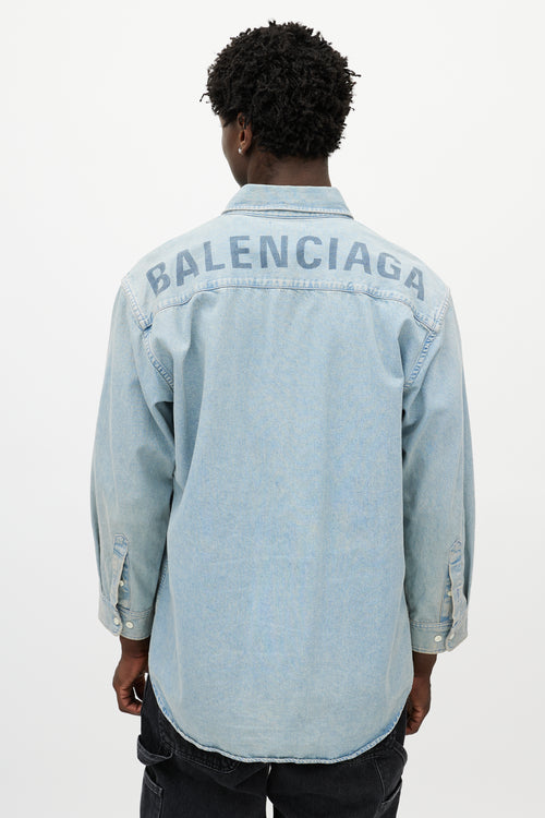 Balenciaga Blue Washed Denim Logo Shirt