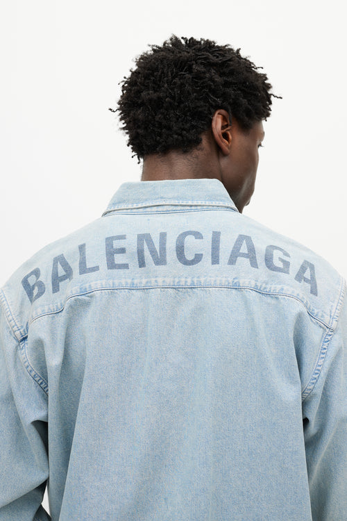 Balenciaga Blue Washed Denim Logo Shirt