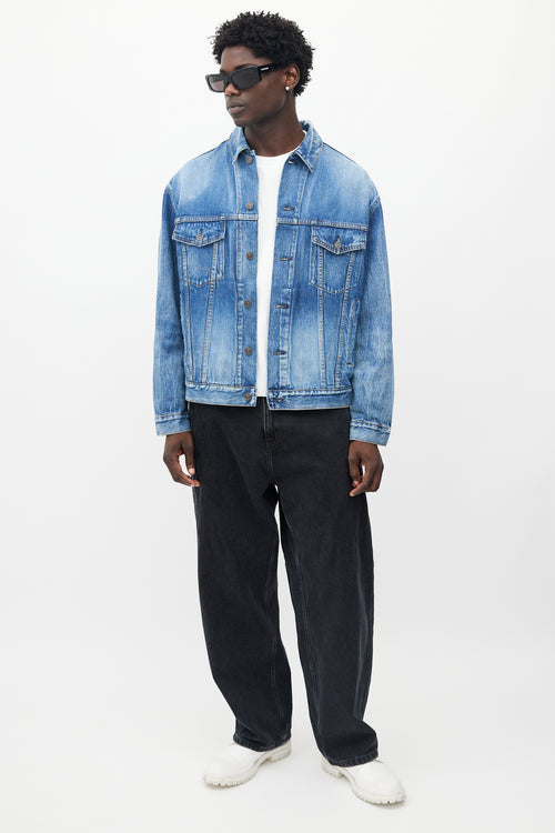 Balenciaga Blue Washed Denim Shoulder Logo Jacket