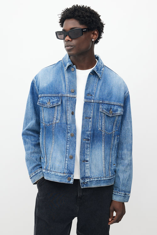 Balenciaga Blue Washed Denim Shoulder Logo Jacket