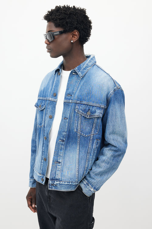 Balenciaga Blue Washed Denim Shoulder Logo Jacket