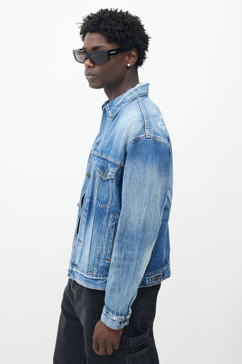 Balenciaga Blue Washed Denim Shoulder Logo Jacket