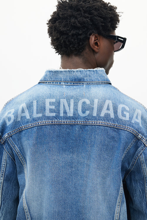 Balenciaga Blue Washed Denim Shoulder Logo Jacket