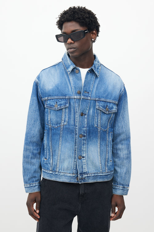 Balenciaga Blue Washed Denim Shoulder Logo Jacket