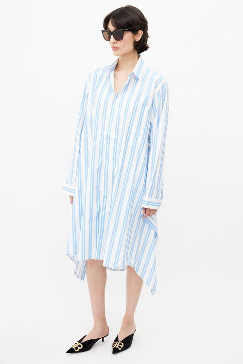 Balenciaga Blue 
White Stripe Shirt Dress