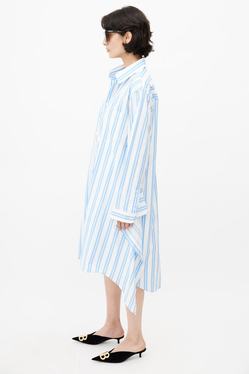 Balenciaga Blue 
White Stripe Shirt Dress