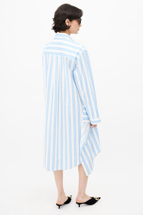 Balenciaga Blue 
White Stripe Shirt Dress