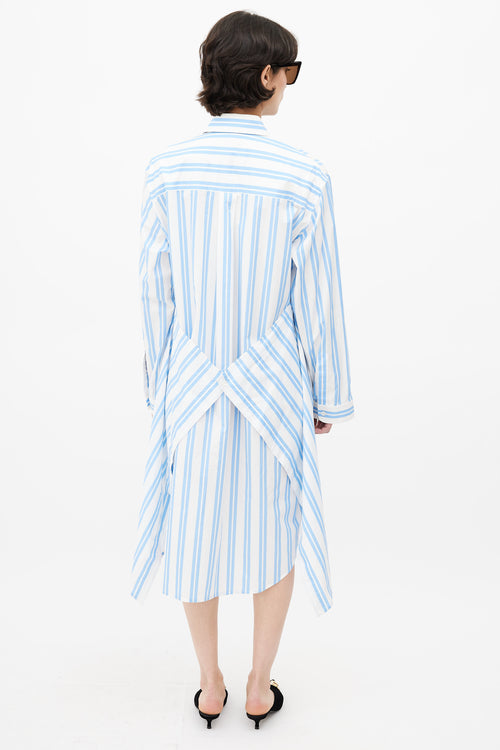 Balenciaga Blue 
White Stripe Shirt Dress